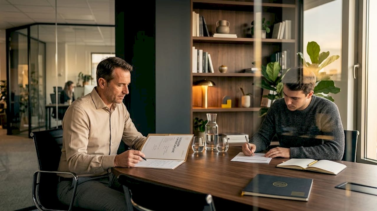 Entretien entre le responsable des ressources humaines et un collaborateur pour l’informer des dispositifs de surveillance mis en place dans l’entreprise.