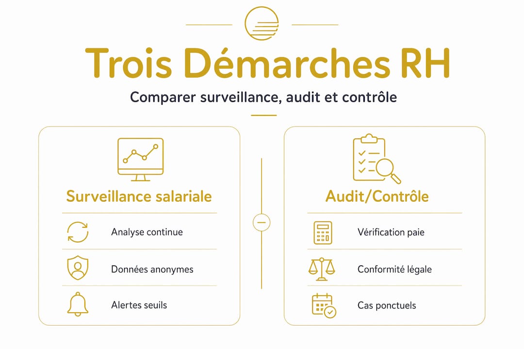 Infographie mettant en parallèle les méthodes de contrôle et d’évaluation des rémunérations