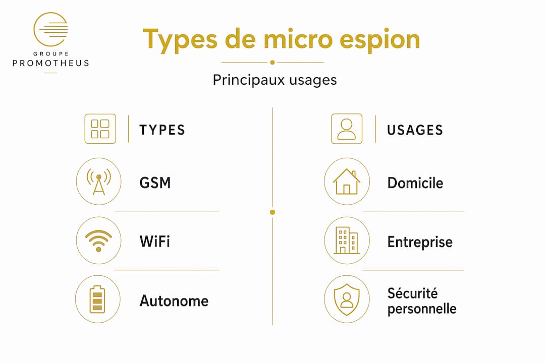 Infographie : panorama des différents modèles de micro-espions et de leurs principaux usages