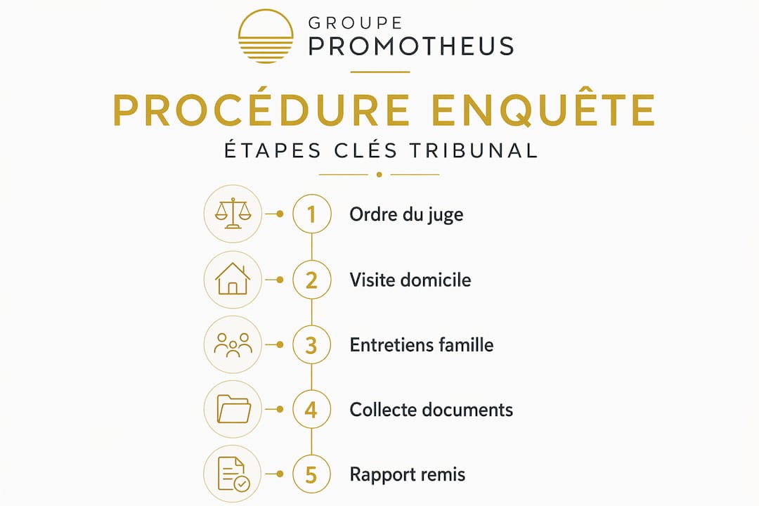 Infographie : le déroulement d’une enquête concernant la garde d’un enfant devant le juge