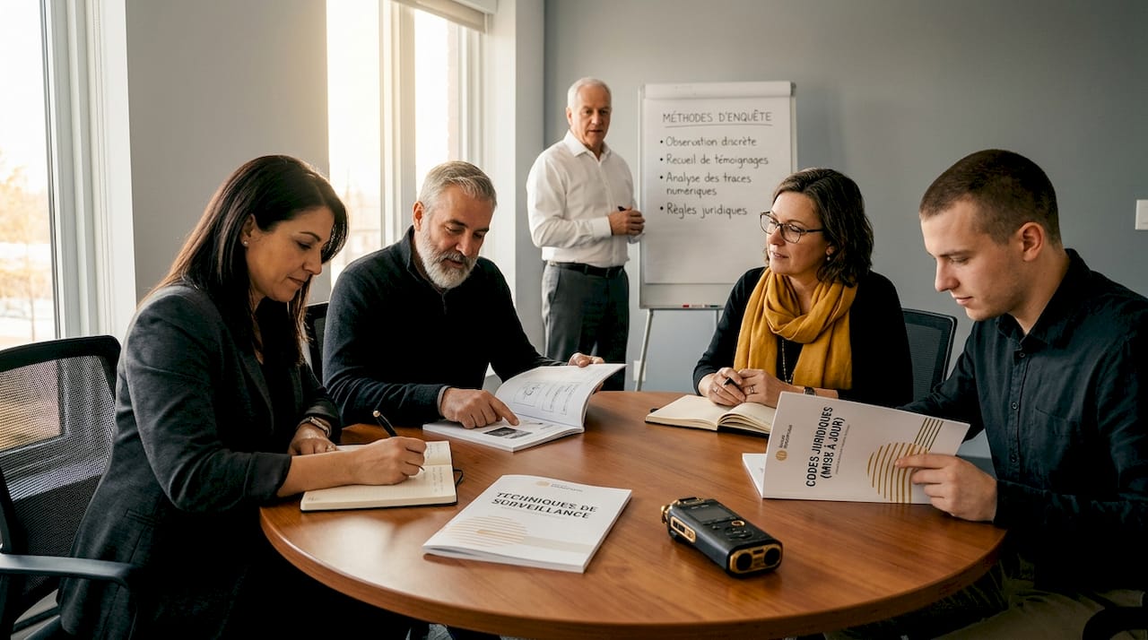 Des futurs détectives privés en pleine séance de formation en salle de cours