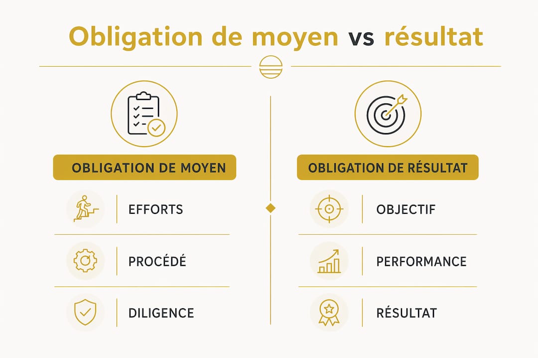 Infographie : comprendre la différence entre obligation de moyens et obligation de résultat