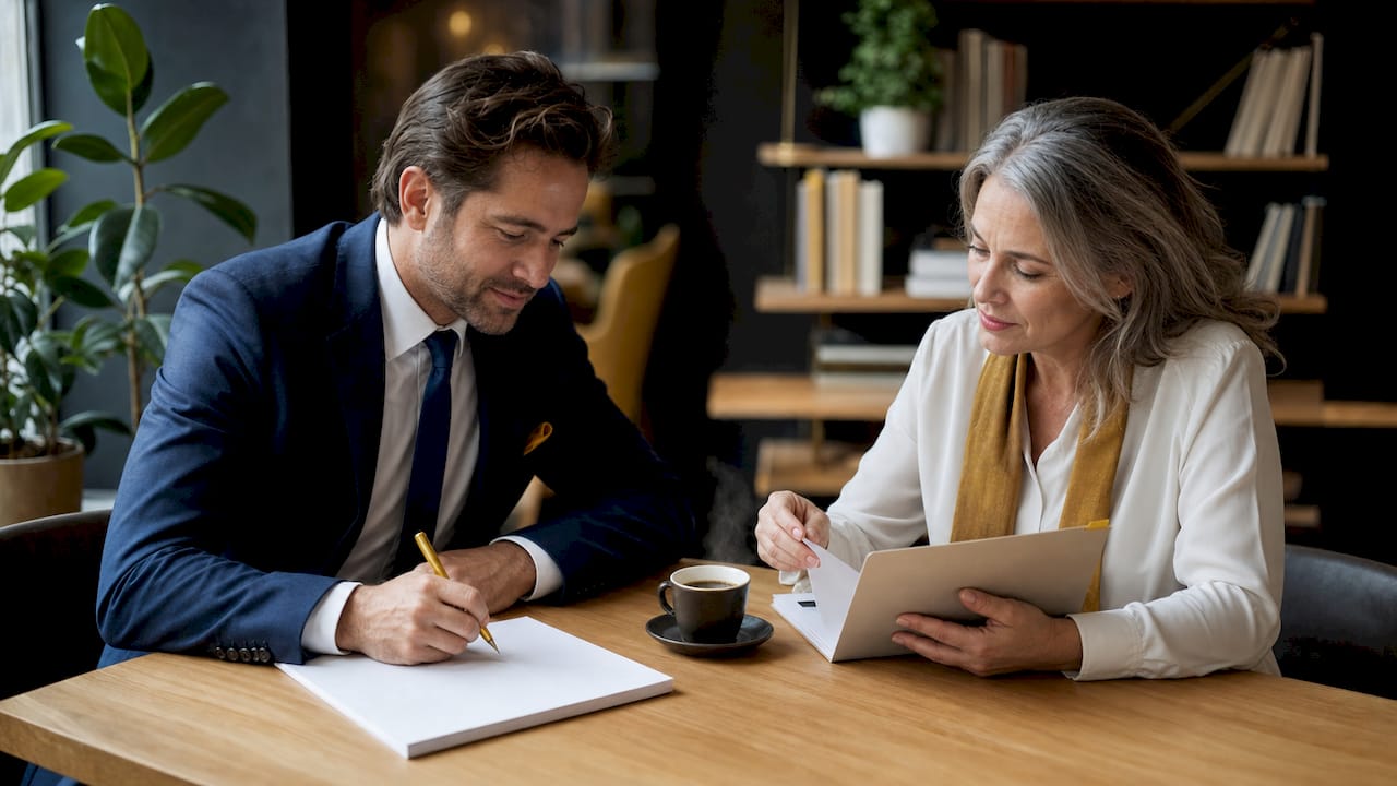 Deux avocats échangent sur les enjeux liés aux contrats.