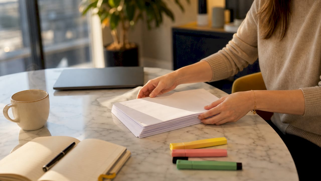 Des mains classent et organisent des dossiers liés aux droits civiques sur une table.