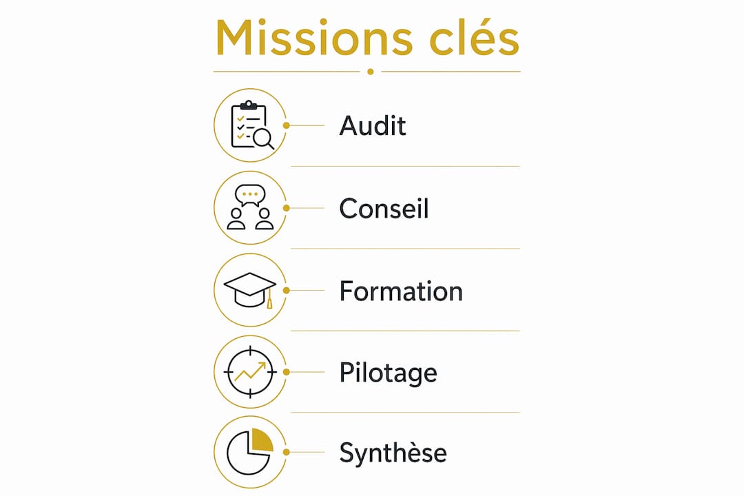 Découvrez en image les principales responsabilités d’un consultant spécialisé en sécurité privée.