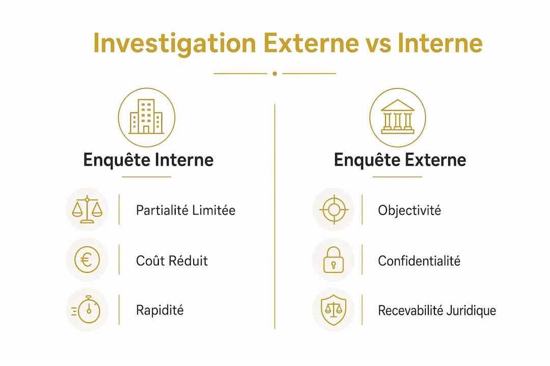 Infographie : les différences entre enquête interne et enquête externe