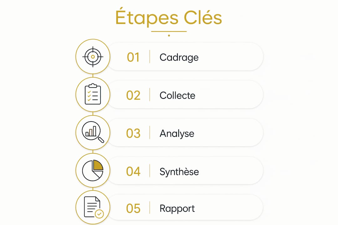 Visuel des grandes étapes d’une investigation financière