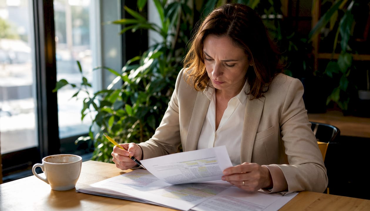 Juriste spécialisée en train d’analyser des dossiers
