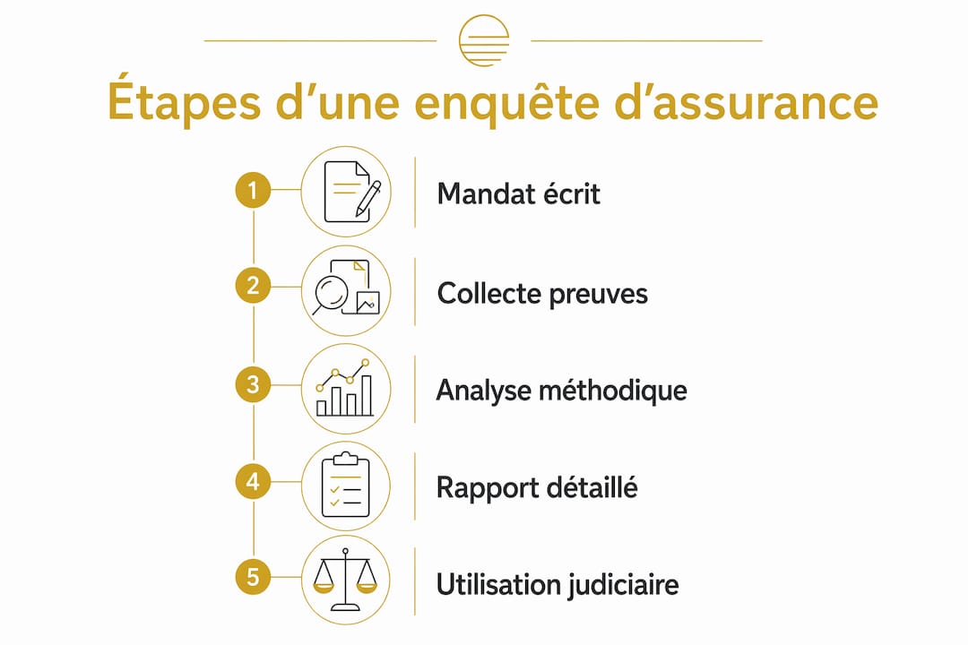 Les grandes étapes à retenir lors d’un dossier d’expertise en assurance, présentées en infographie