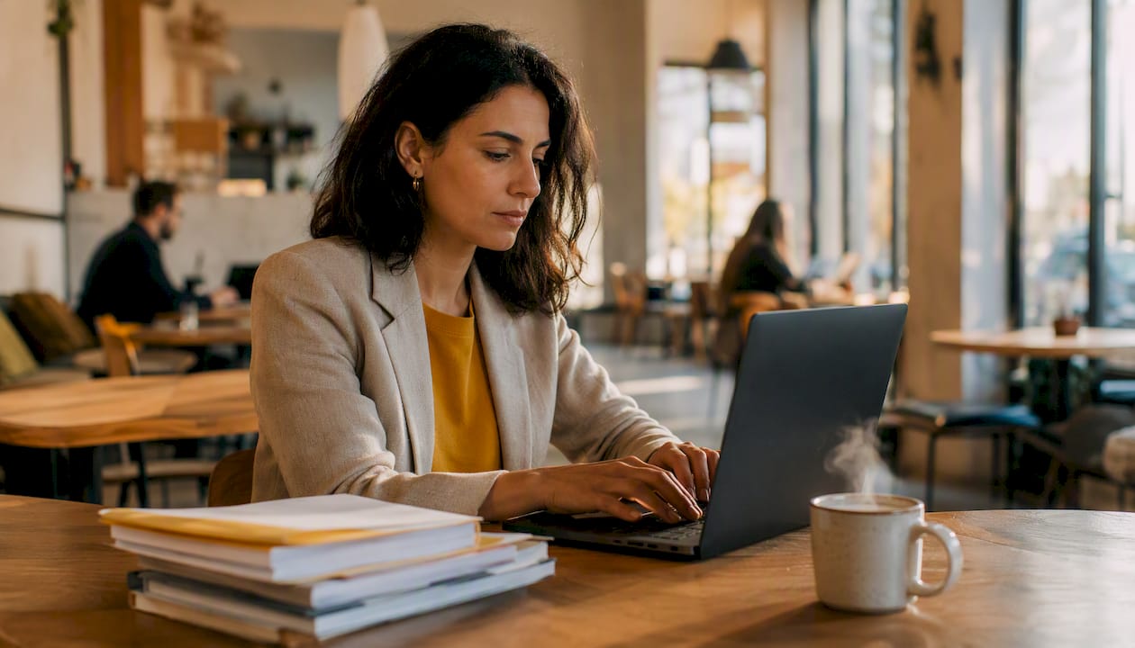Des mains s'activent sur le clavier d’un ordinateur portable pour rédiger un rapport d’enquête.