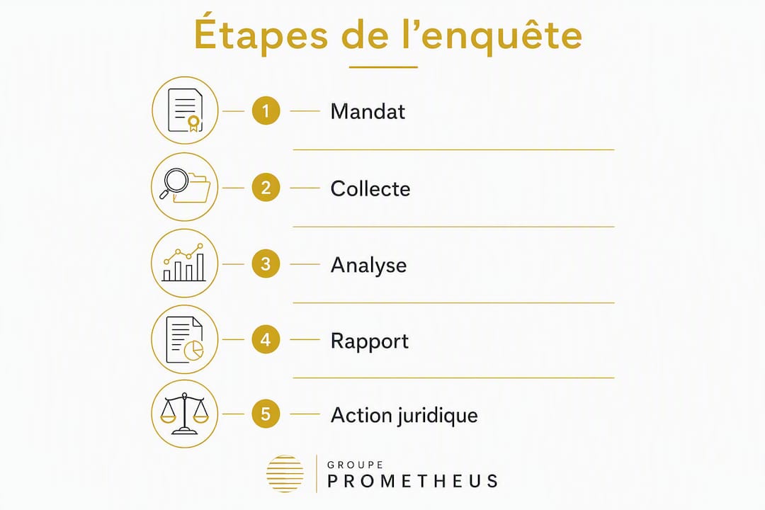 Visuel présentant les grandes étapes d'une investigation sur la traçabilité