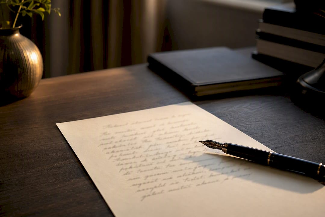 Lettre d'attestation manuscrite sur le bureau