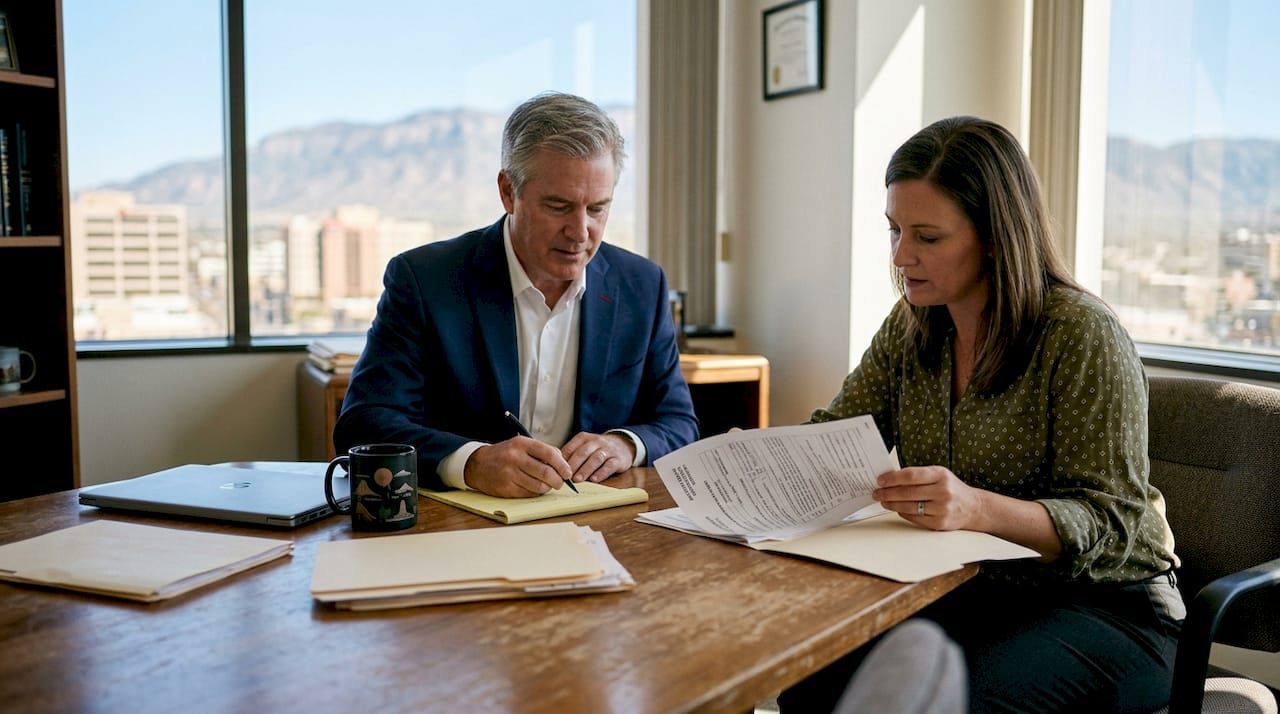 Attorney meeting client in Albuquerque office