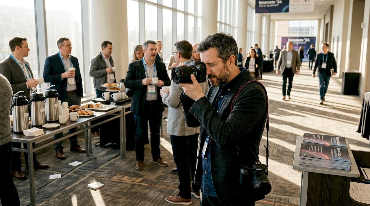 Photographer capturing candid business event moments