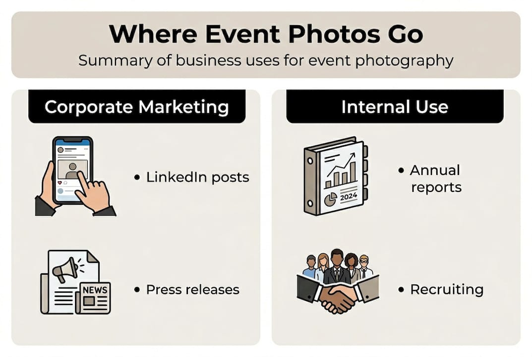 Infographic showing business event photo uses
