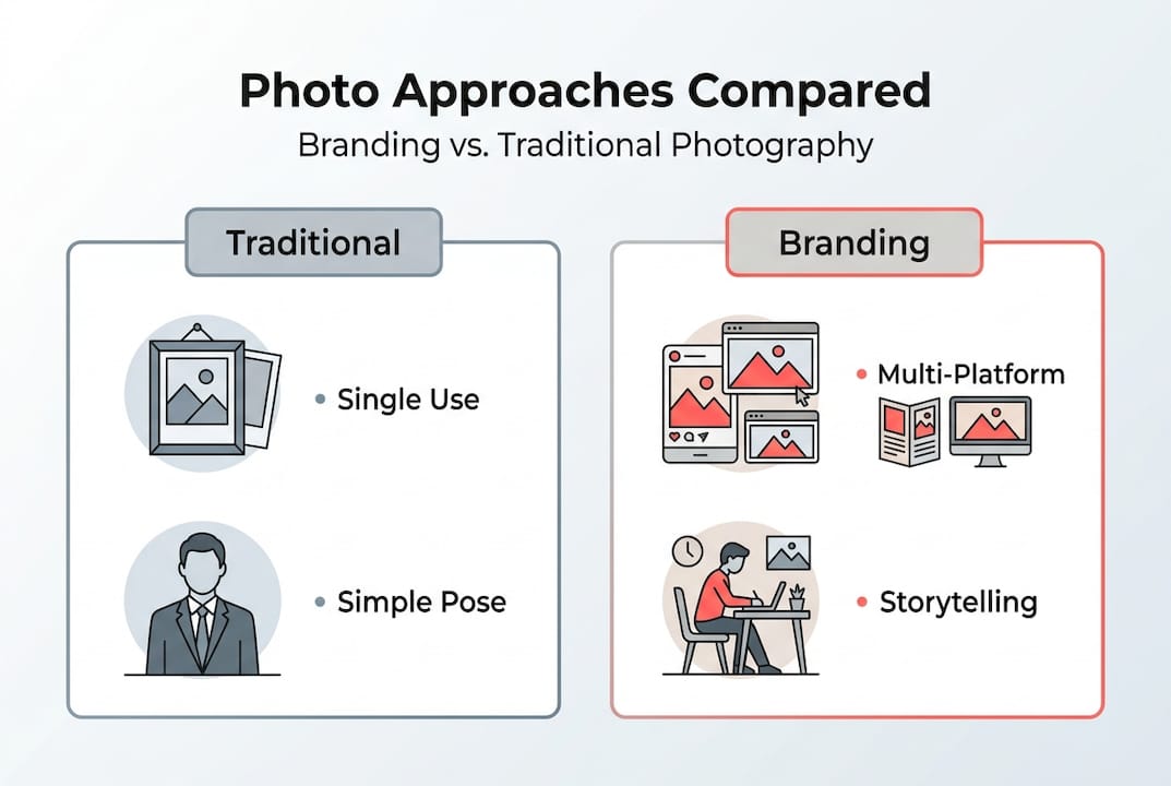 Comparison infographic: Branding vs traditional photography