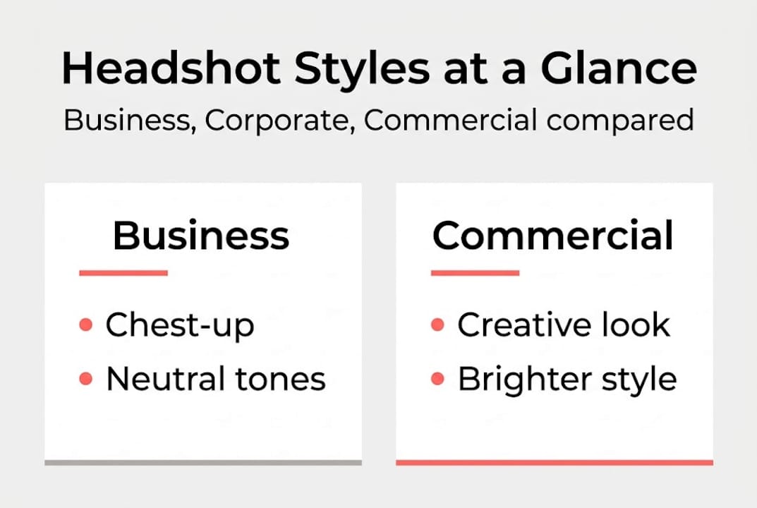 Infographic comparing headshot style types