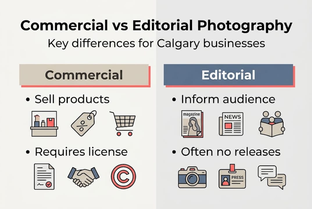Infographic comparing commercial and editorial photography