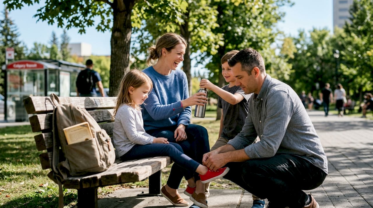 Candid family moment in a Calgary park