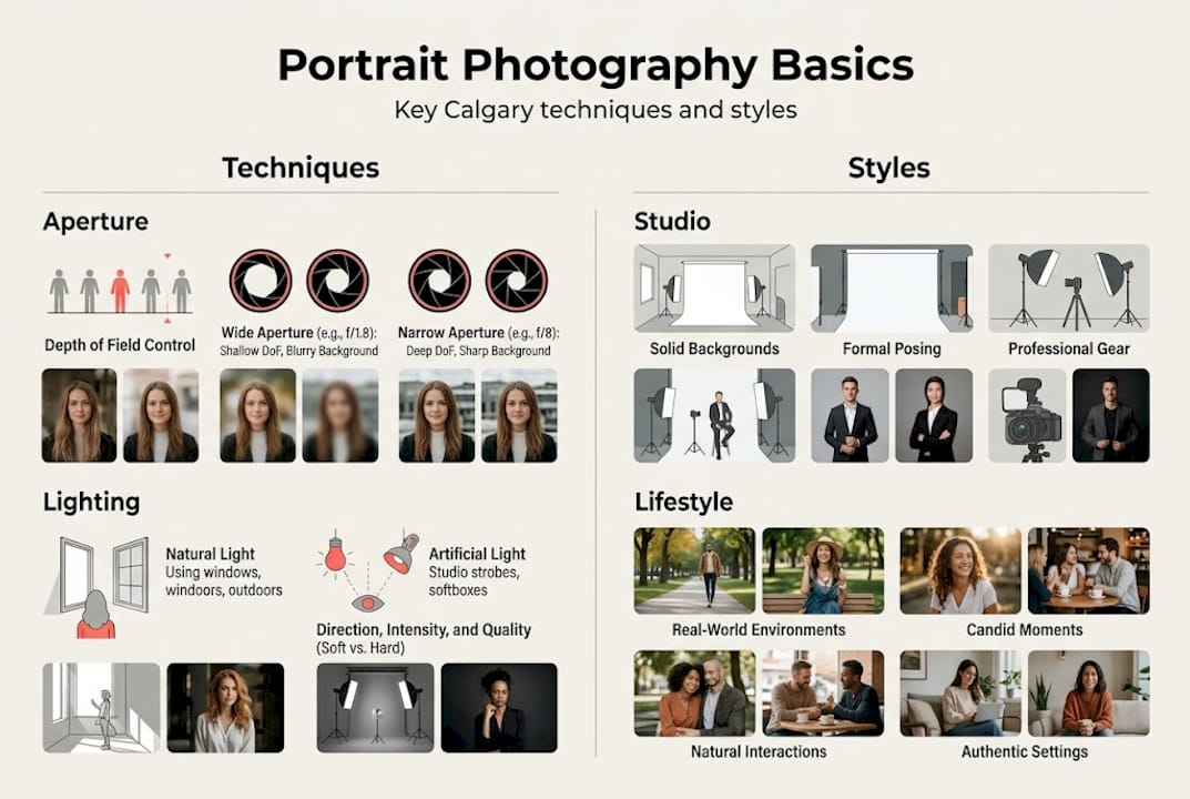 Infographic of basic techniques and styles for portraits
