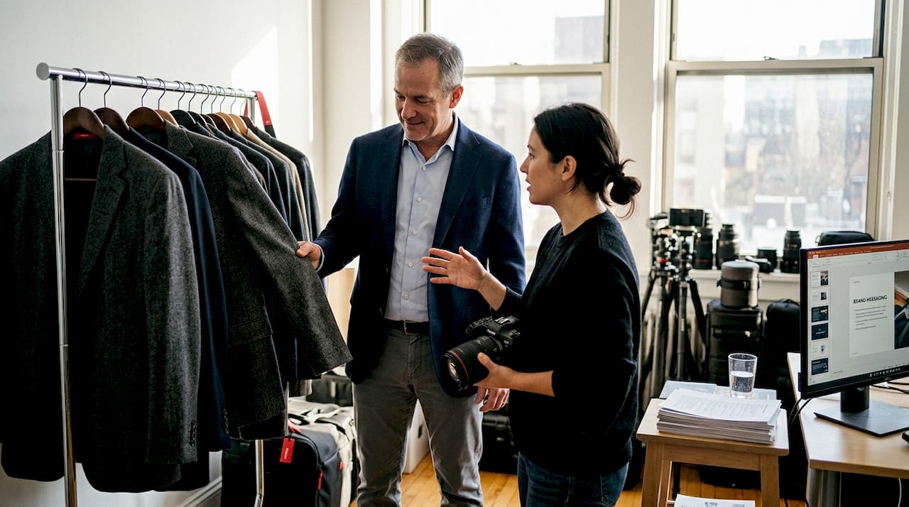 Executive choosing wardrobe in studio session