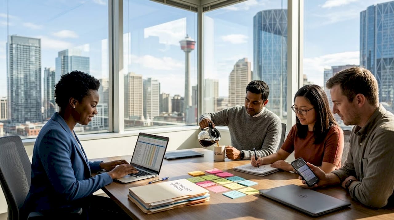 Team working together in Calgary office