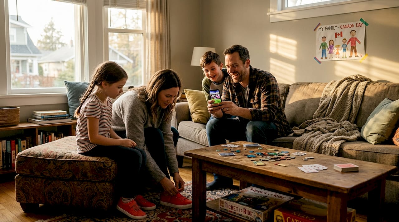 Candid family life in a sunlit living room