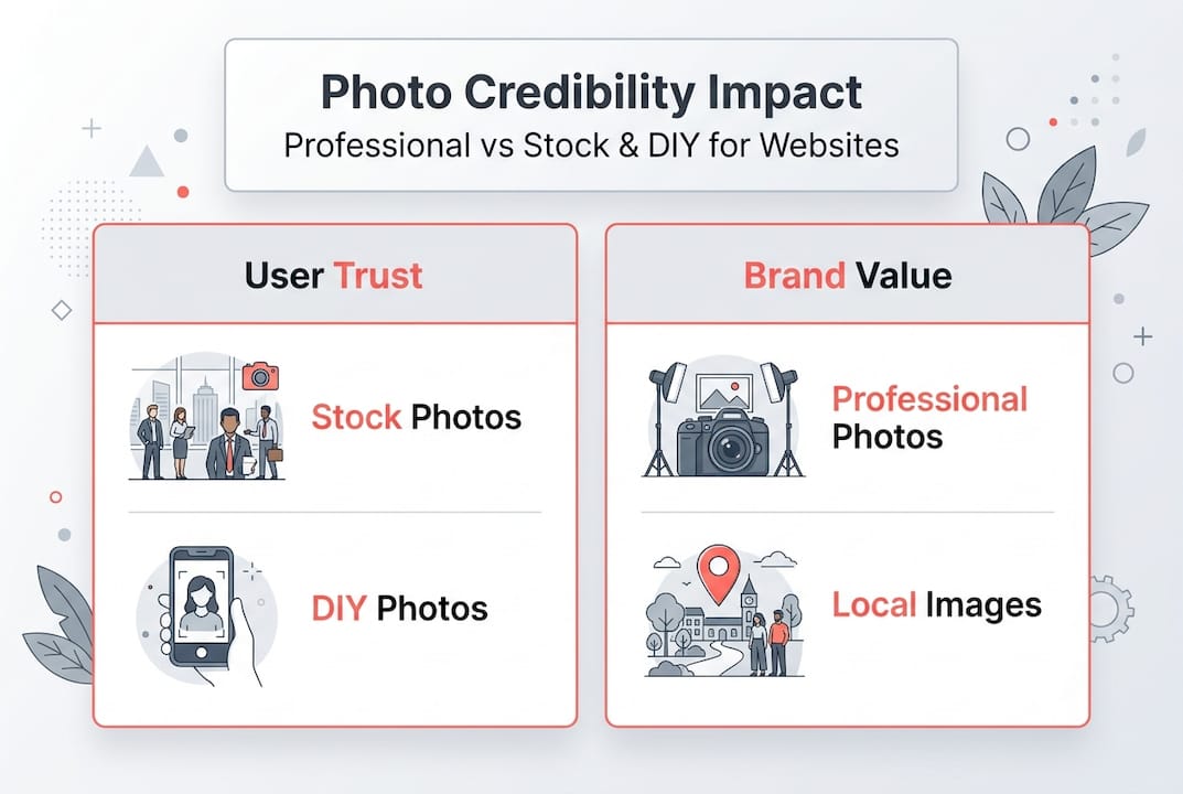 Infographic comparing photo credibility and brand value