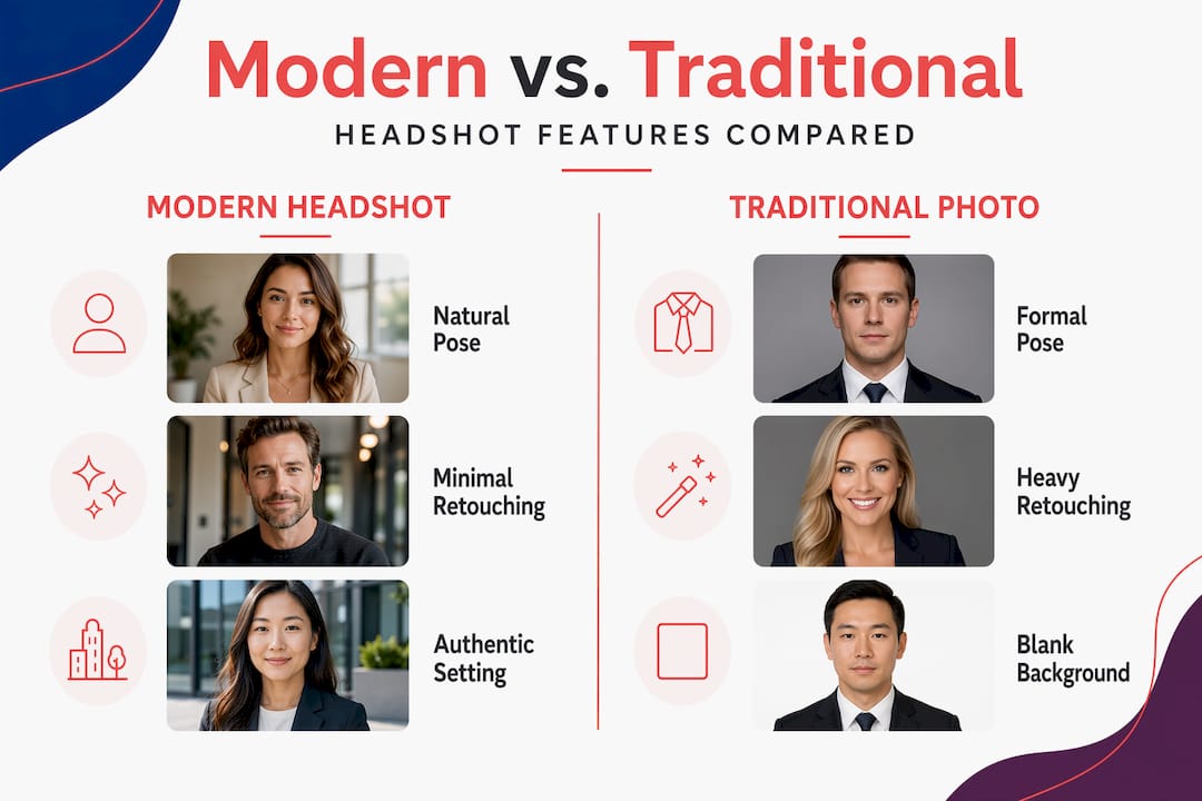 Infographic comparing modern and traditional headshot features