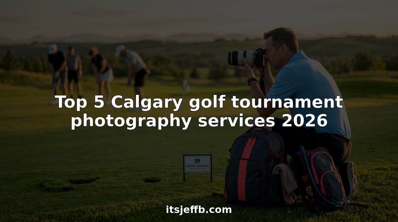 Photographer at Calgary golf tournament kneeling by green