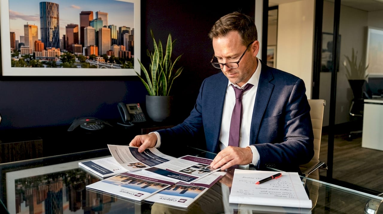 Business consultant preparing marketing materials