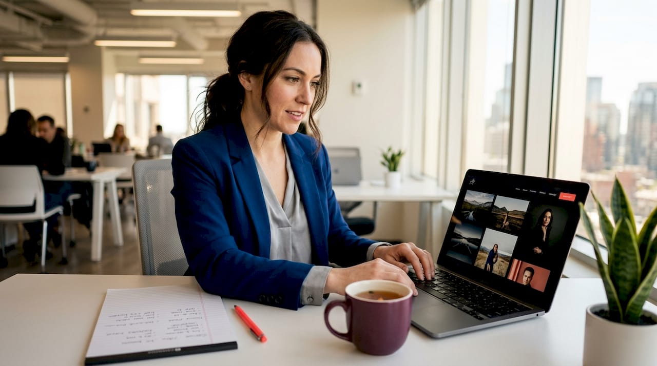Professional woman in Calgary office workspace