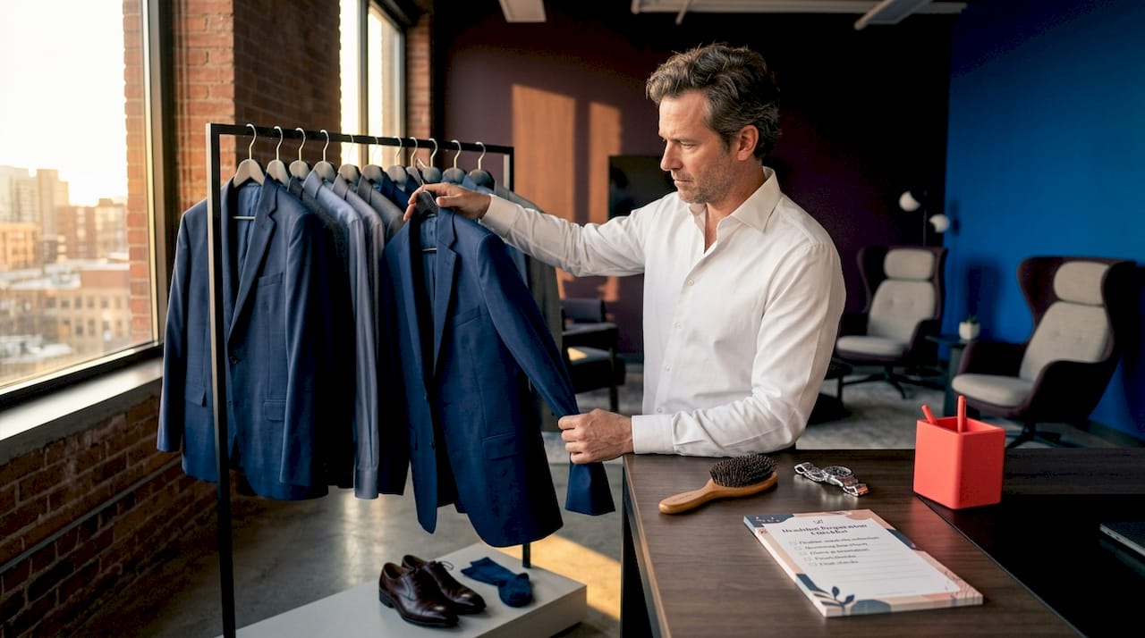 Executive choosing outfit for headshot prep