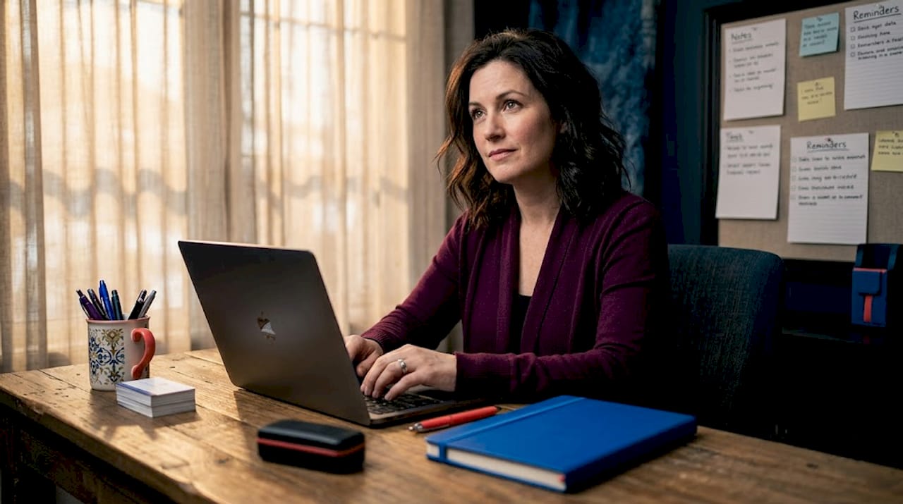 Business owner working at her wooden desk