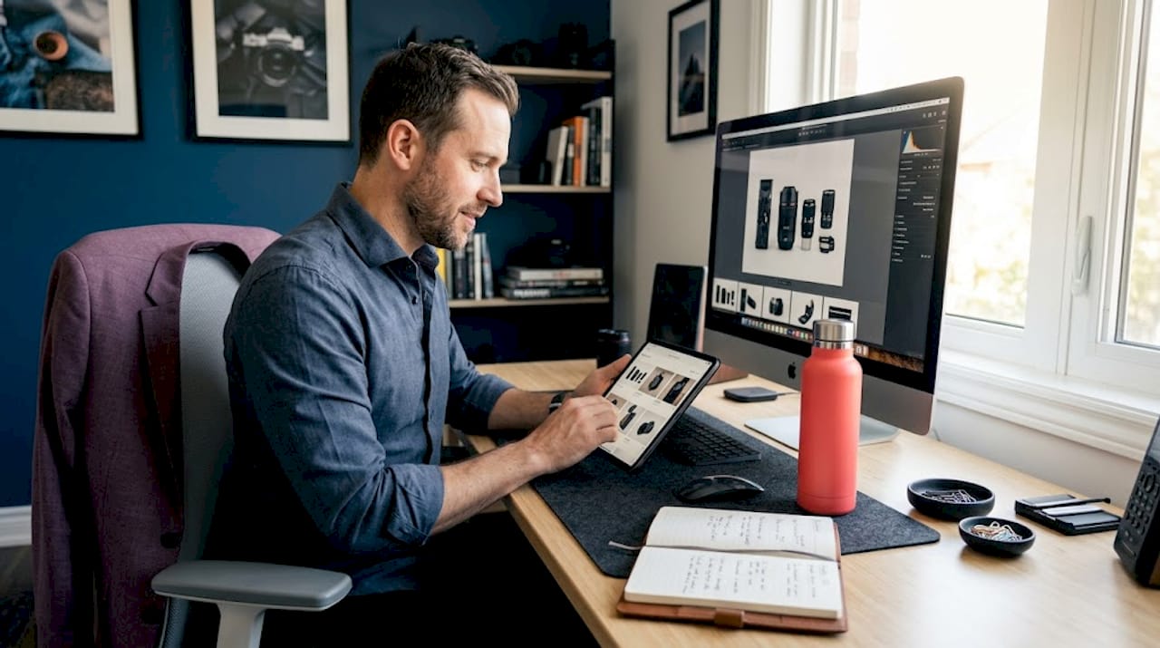 Client cross-checking product photos on devices