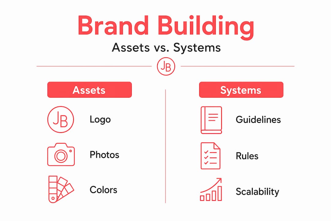 Infographic comparing brand assets and systems