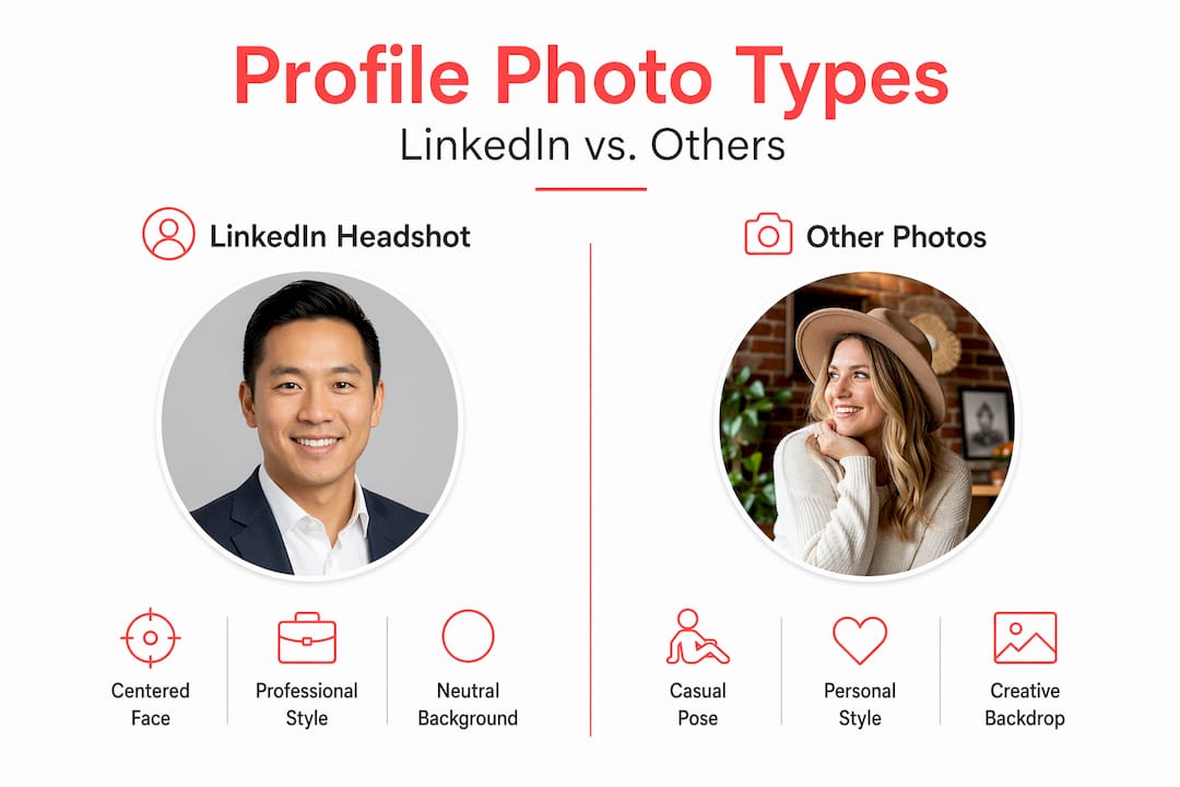 Infographic comparing LinkedIn headshots and other photos