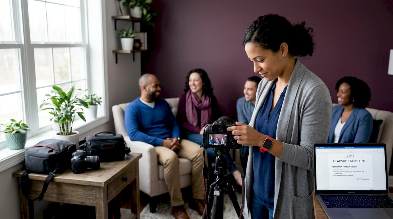 Professional headshot photography session setup