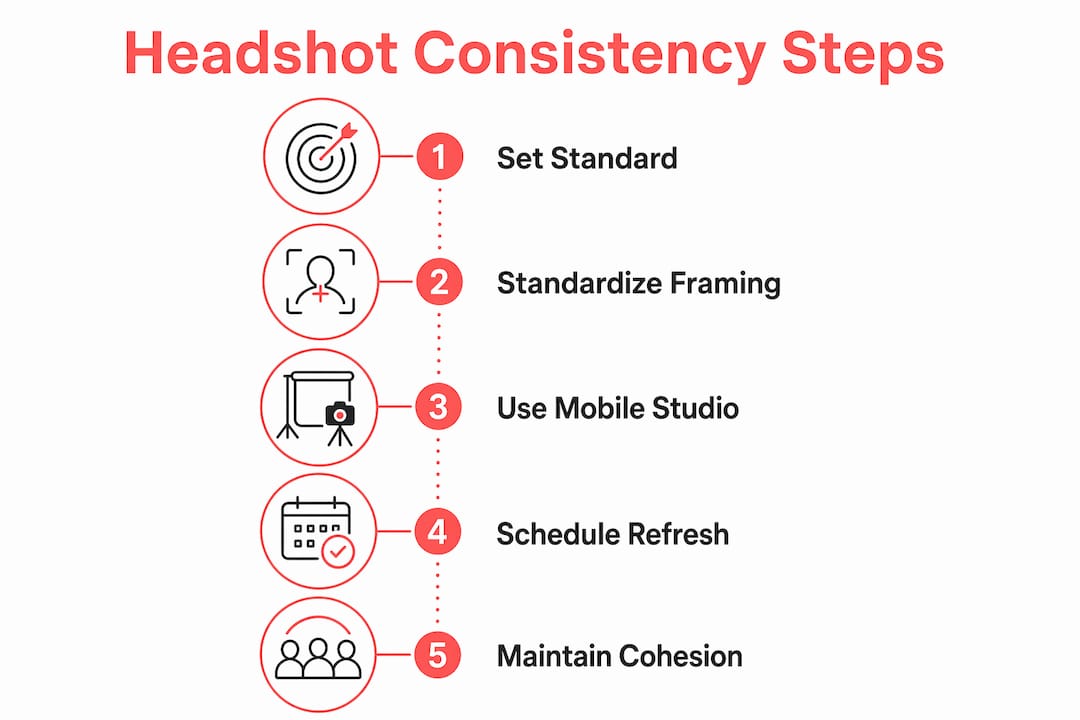 Infographic outlining steps to maintain consistent headshots