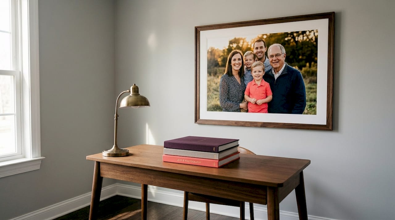 Single family portrait hung at professional height