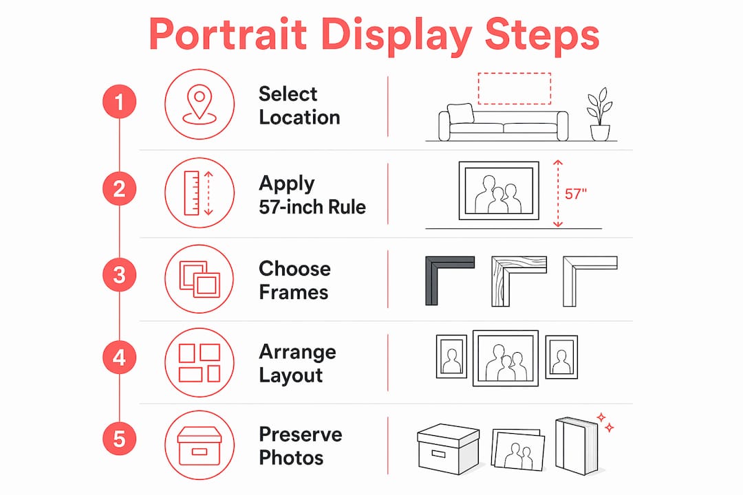 Step-by-step infographic for displaying family portraits
