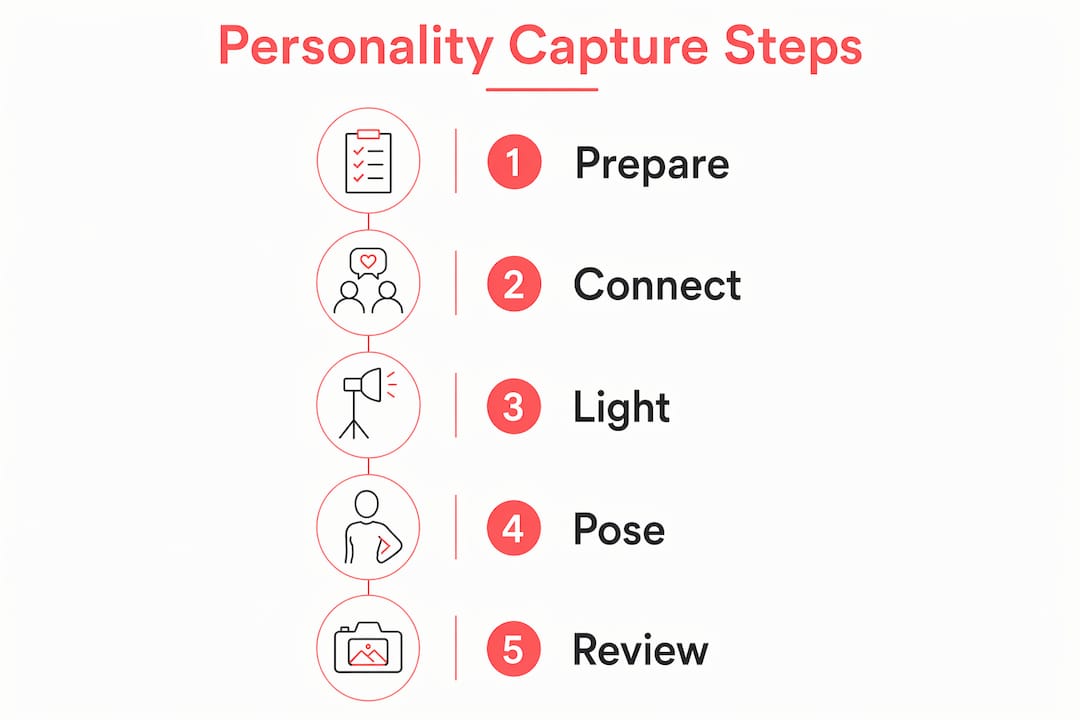 Infographic showing steps to capture personality in portraits