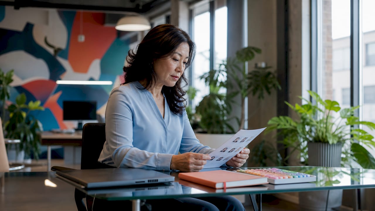 HR manager reviewing portrait session checklist