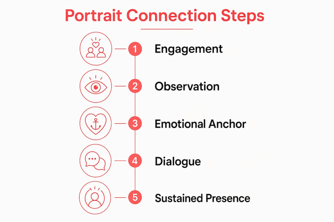 Infographic illustrating five steps of portrait connection