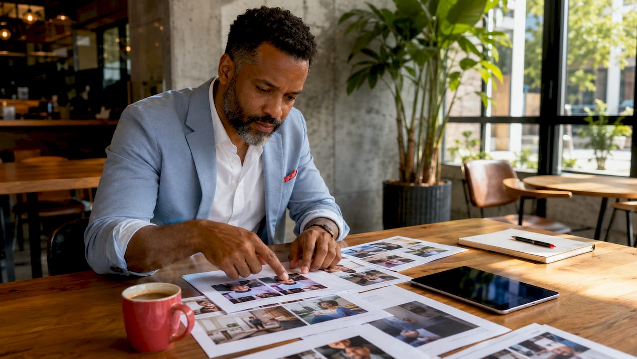 Marketing manager reviewing authentic customer photos