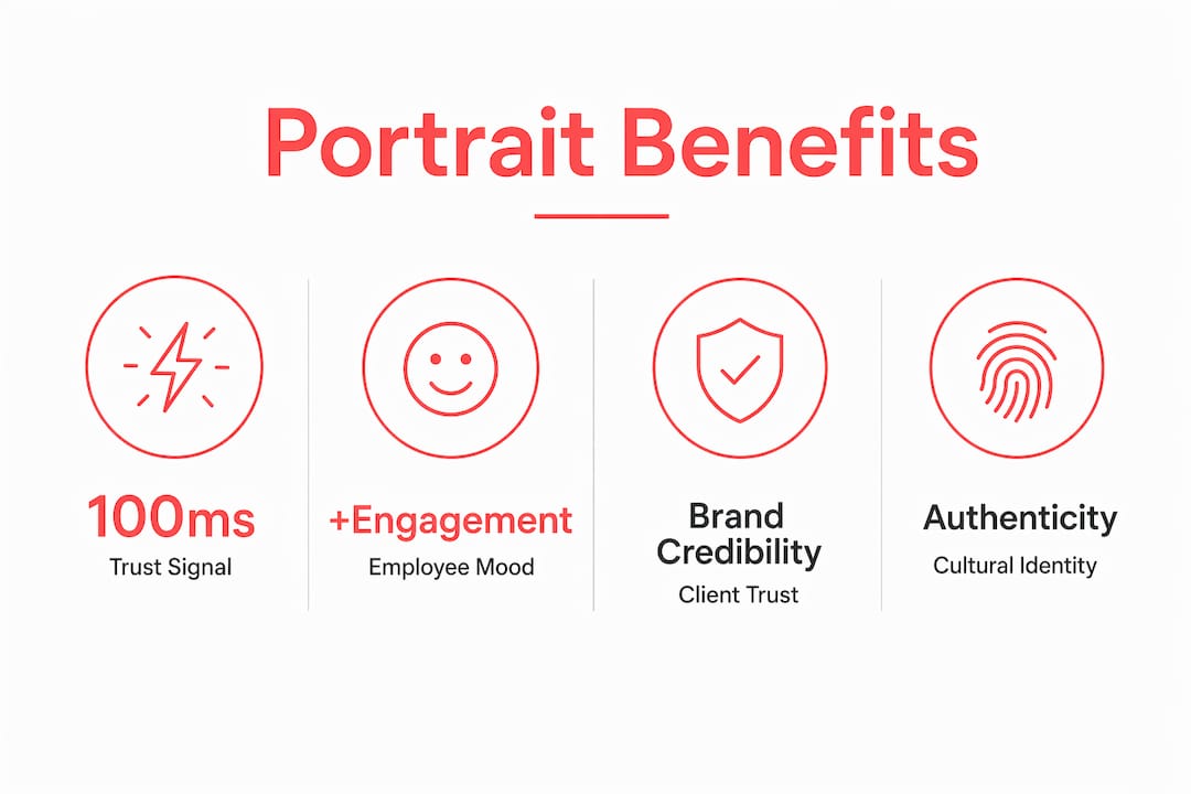 Infographic showing key benefits of professional portraits at work