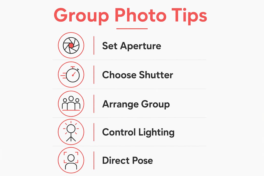 Infographic illustrating group photography tips