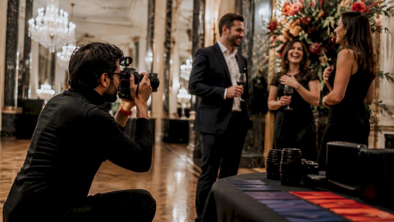 Photographer capturing event attendees candidly