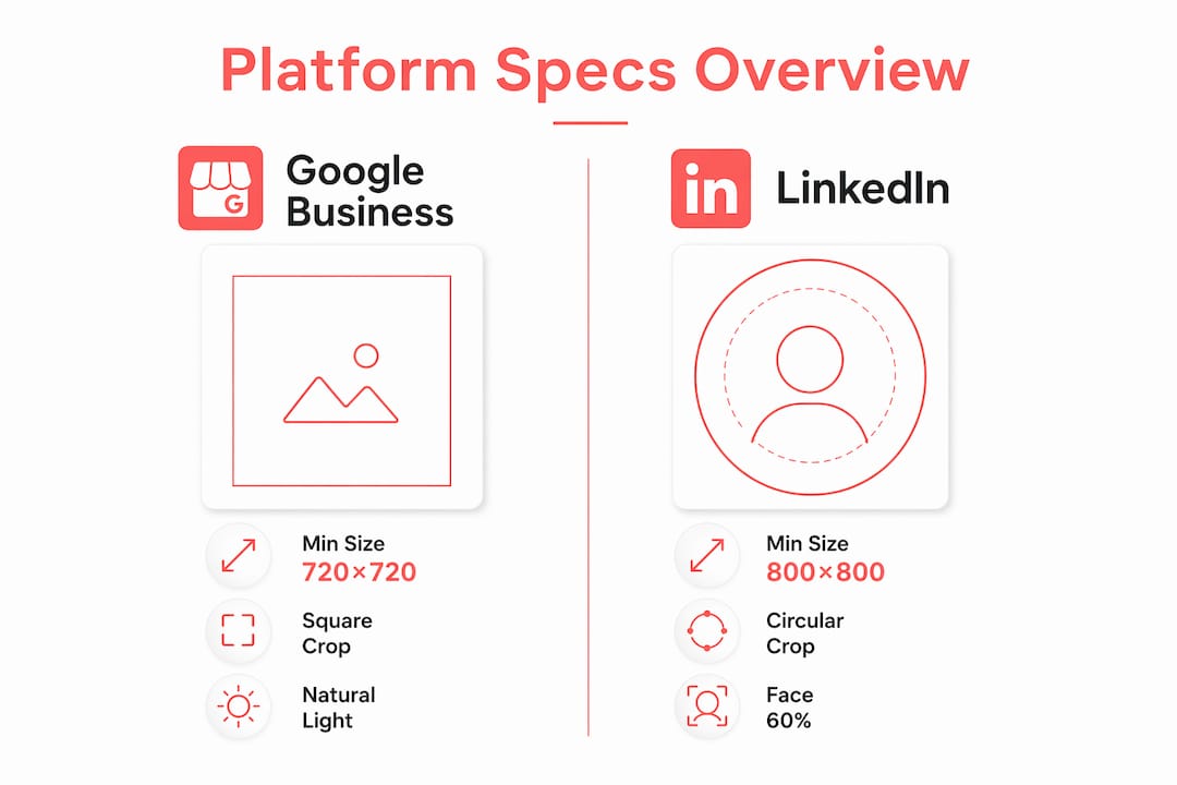 Infographic comparing Google and LinkedIn photo specs