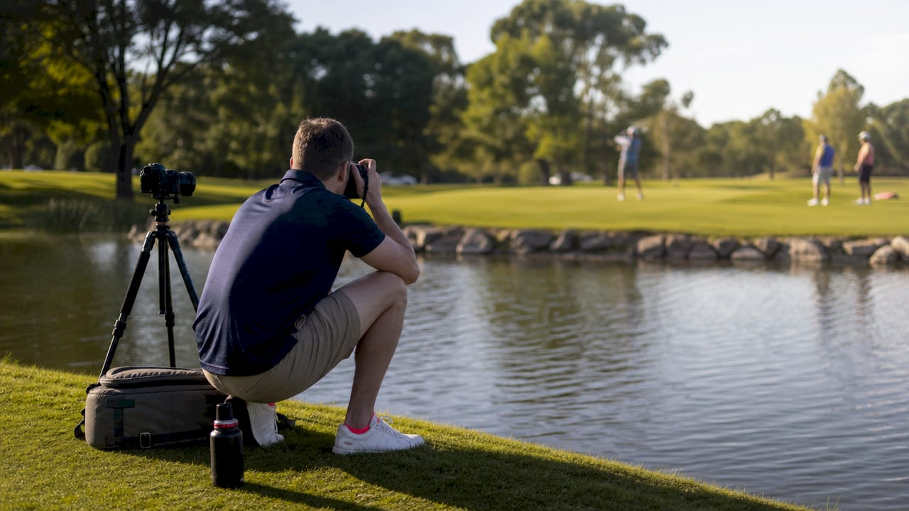 Golf photographer capturing golfer teeing off